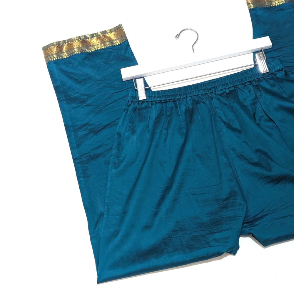 Teal Pants with Gold Trim Handmade Ethnic Tribal Bohemian